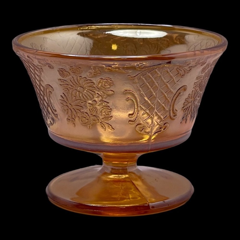 Normandie Iridescent Marigold Federal Depression Glass Bouquet & Lattice